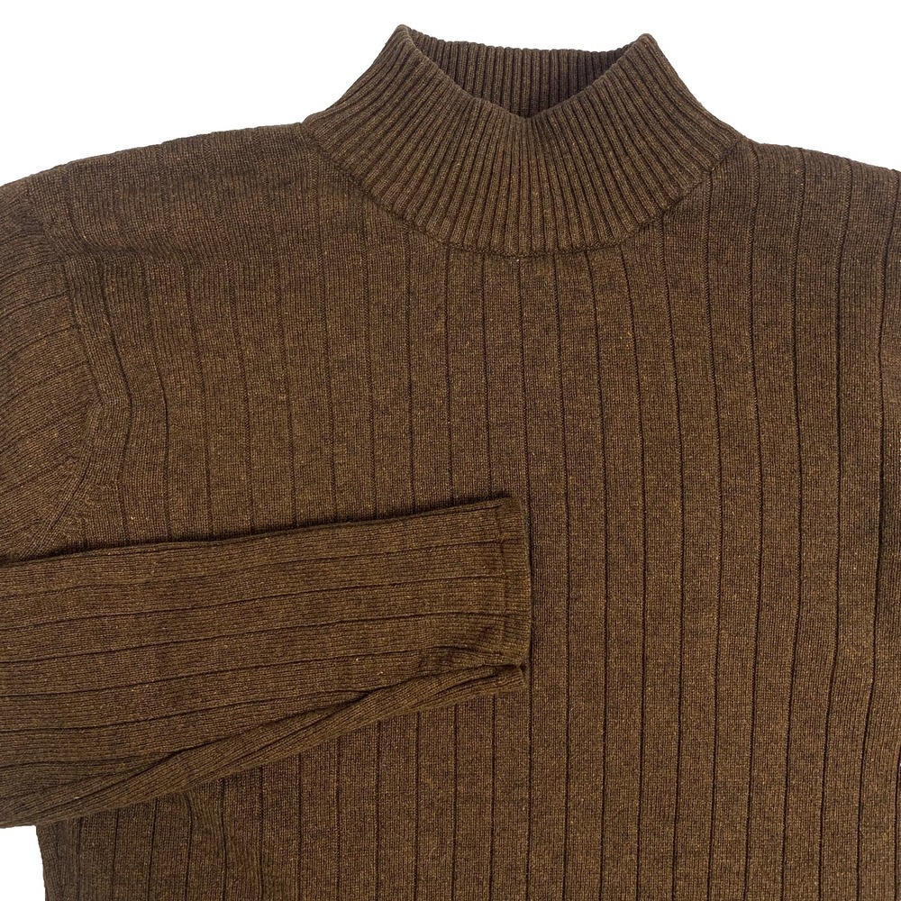 Juliana Collezione Silk Cashmere Sweater Womens M Brown Mock Neck Ribbed Knit